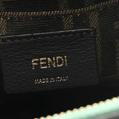 Fendi Mini Logo Embossed By The Way Top Handle Boston Bag Menta King Vitello Leather & Plexiglass Gold Hardware