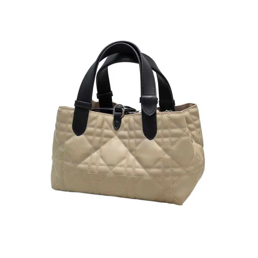 Dior Small Dior Toujours Bag In Beige And Black Macrocannage Calfskin With Light Gold Hardware