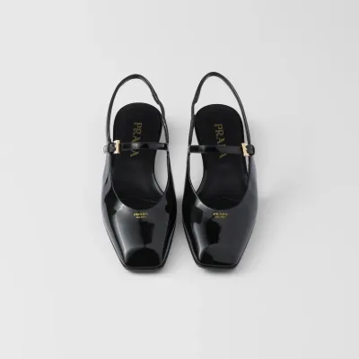 PRADA Patent paint leather Flat Shoes Black Ballet Shoes
