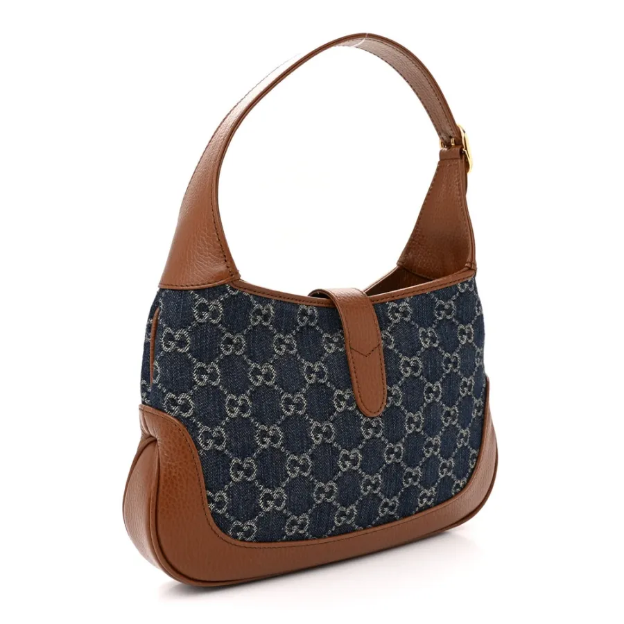 Gucci Jackie 1961 Hobo Blue Tea / Cuir GG Monogram New Denim & Calfskin Leather Gold Hardware