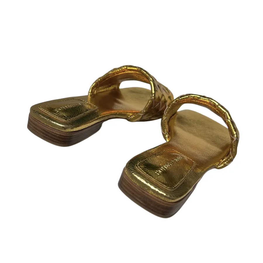 Bottega Veneta Parco Mule In Silver/Gold Intrecciato Leather Flat Mule Sandal