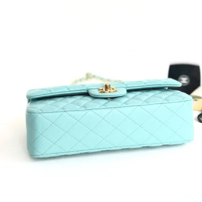 Chanel CF Litchi grain Tiffany blue silver buckle gold buckle 25cm Crossbody Bags