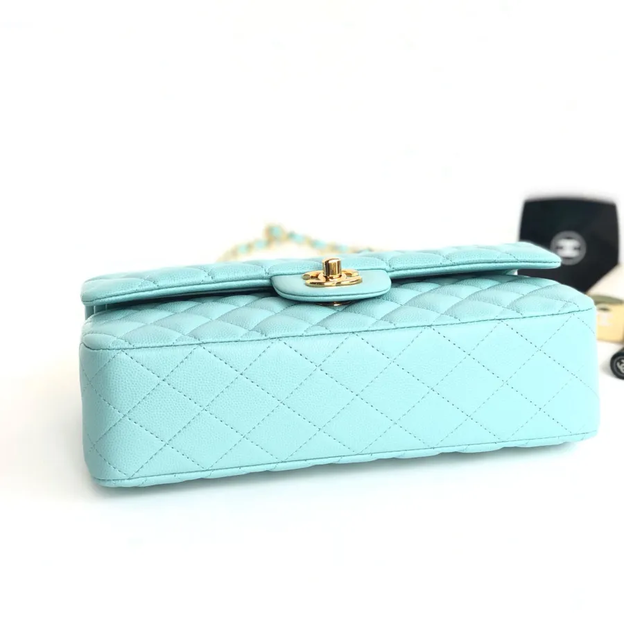 Chanel CF Litchi grain Tiffany blue silver buckle gold buckle 25cm Crossbody Bags