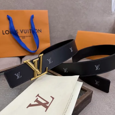 Louis Vuitton Men's  Initiales Blason Reversible Belt In Black Calfskin With Gold/Silver/Black Hardware 40mm