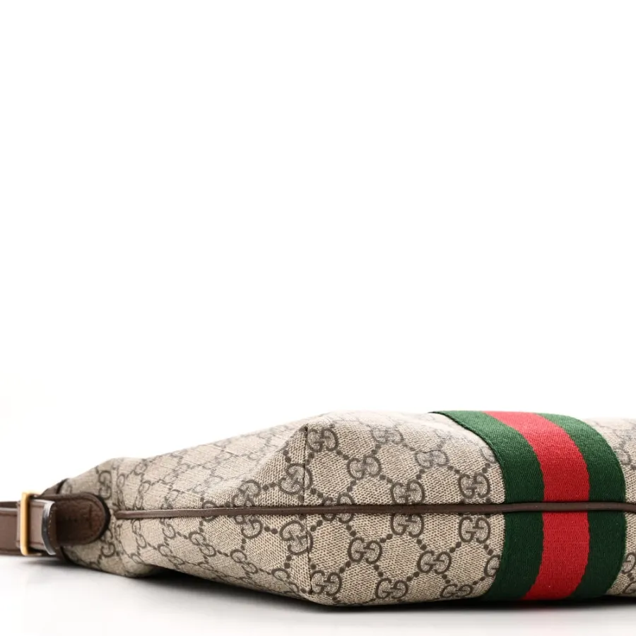 Gucci Small Web Ophidia Half Moon Hobo Brown GG Supreme Monogram Canvas Gold Hardware
