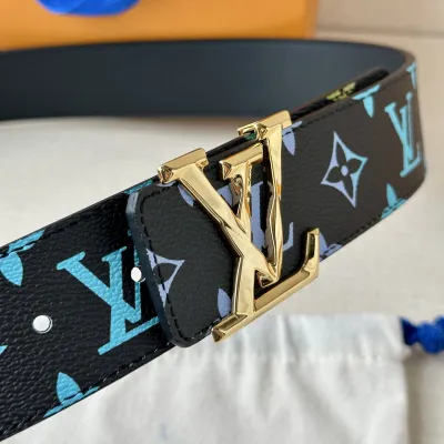 Louis Vuitton Men's Initiales Belt In Black/Blue/White/Dark Blue Monogram Canvas With Gold/Silver/Gun Black Hardware 40mm