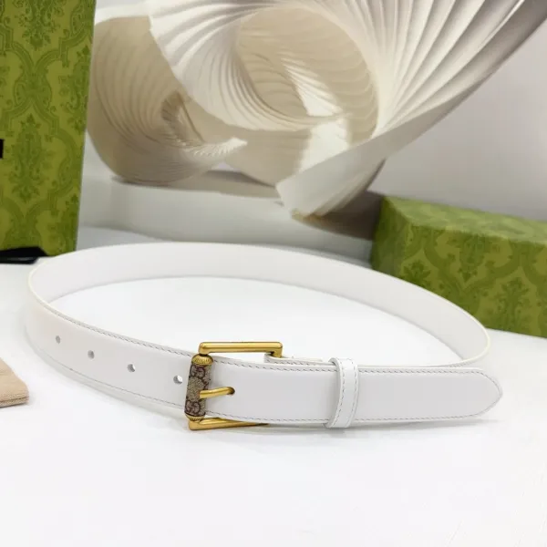 Gucci Women's Emblem Belt With Monogram Buckle In Brown/White/Black Smooth Calfskin With Gold Hardware 30mm - Image 7