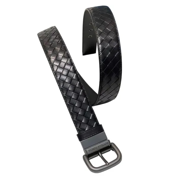 Bottega Veneta Men's Square Buckle Intrecciato Belt In Black/Coffee/Blue/Dark Grey Calfskin With Gun Black Hardware 40mm - Image 3