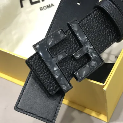 Fendi Men's Square Buckle Belt In Black Calfskin With Black Hardware 38mm