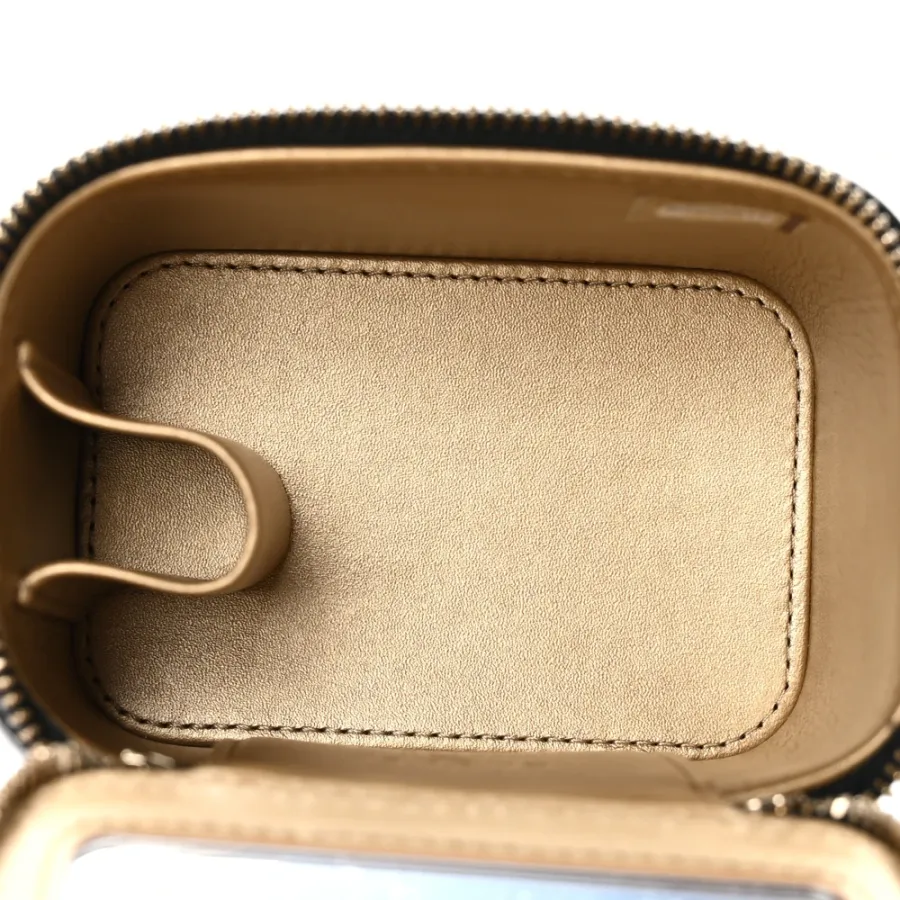 Chanel Pearl Crush Vanity Case With Chain Mini Black Quilted Lambskin Leather Gold Hardware