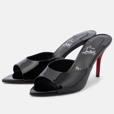 Christian Louboutin Black patent leather high-heeled sandal slippers