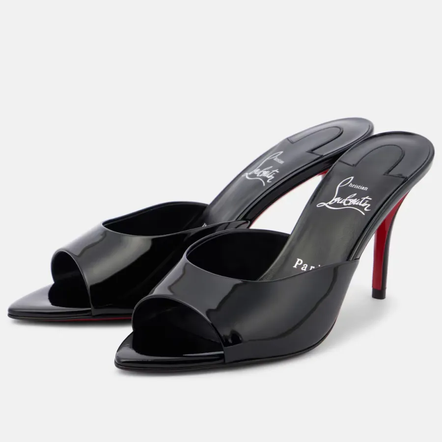 Christian Louboutin Black patent leather high-heeled sandal slippers