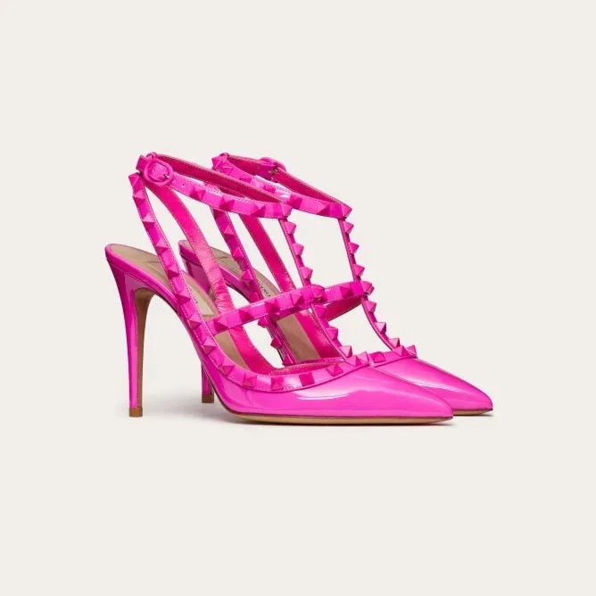 VALENTINO Patent leather lace-up rivet heels