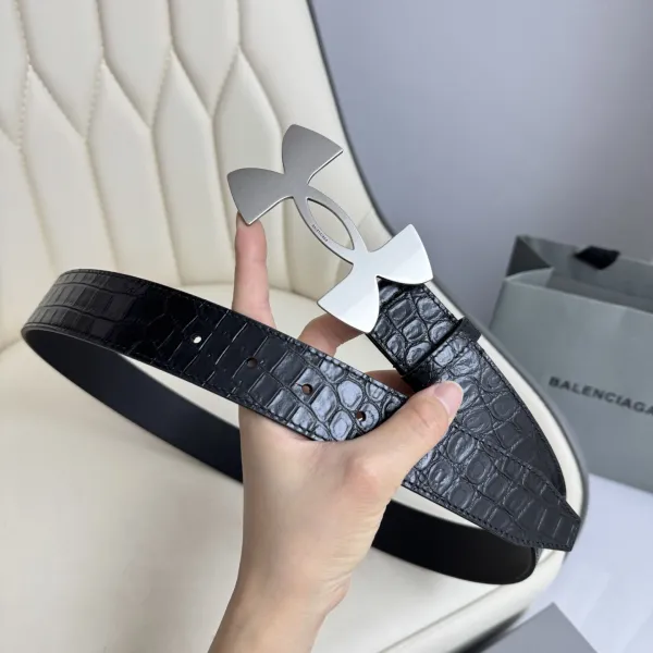 Balenciaga Men's Under Armour Belt In Black Embossed Crocodile Calfskin With Gold/Silver Hardware 35mm - Image 5