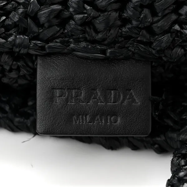 Prada Large Effect Crochet Logo Tote Bag Black Yarn Raffia - Image 2
