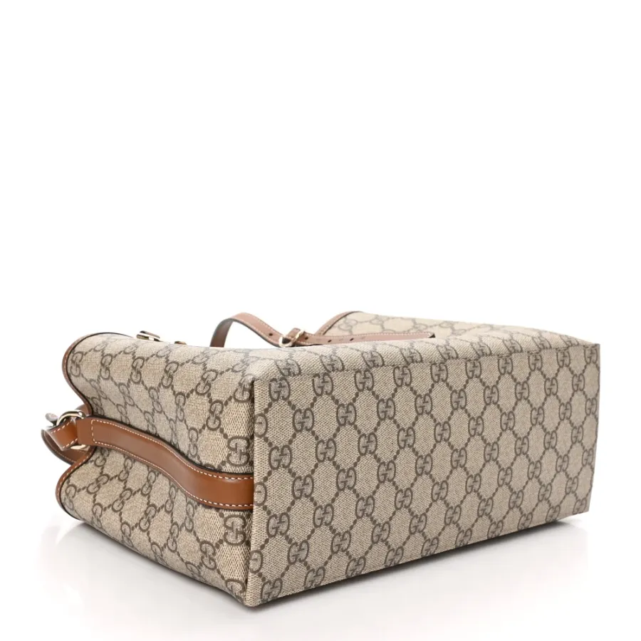 Gucci Small Emblem Tote Beige / Dark Brown GG Supreme Monogram Coated Canvas & Leather Silver Hardware
