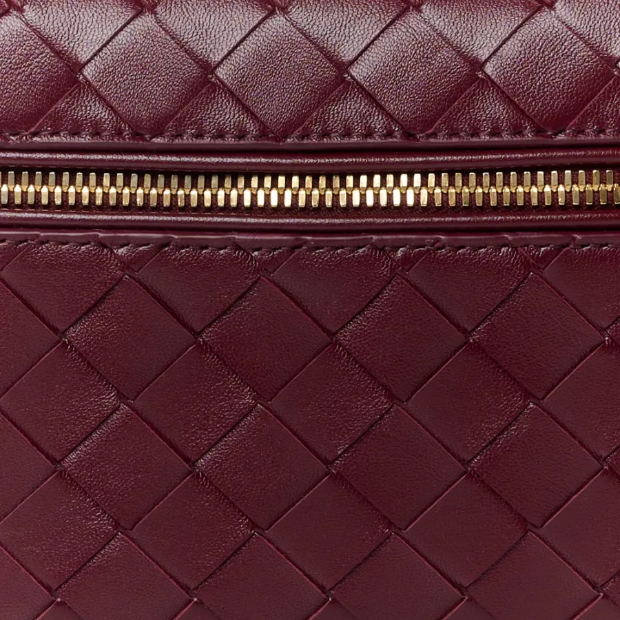 Bottega Veneta Intrecciato Bang Bang Vanity Case Cherry Nappa Leather Gold Hardware