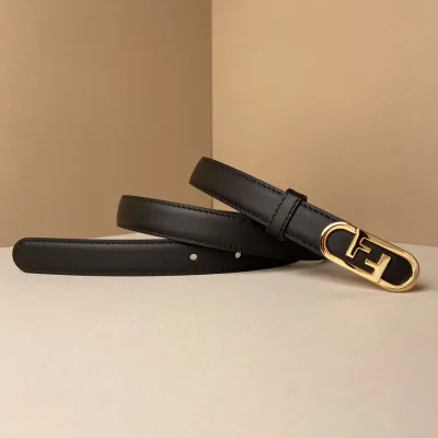 Fendi Women's O Lock Buckle Belt In Black Calfskin With Gold Hardware 20mm