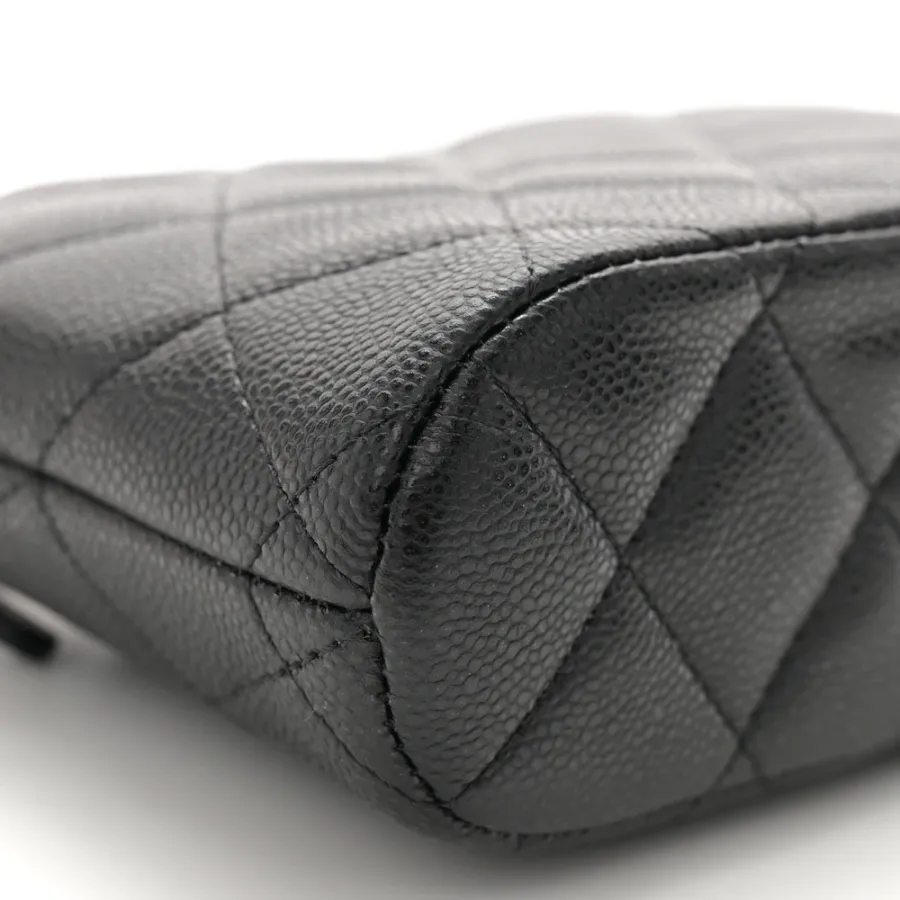 Chanel Classic Clutch With Chain Small Black Quilted Caviar Leather Light Gold Hardware