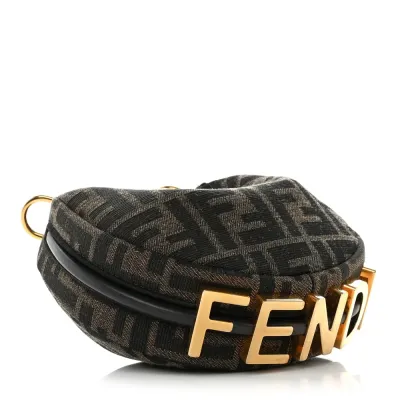 Fendi Nano FF 1974 Fendigraphy Hobo Charm Tobacco/Moro Jacquard Fabric Gold Hardware