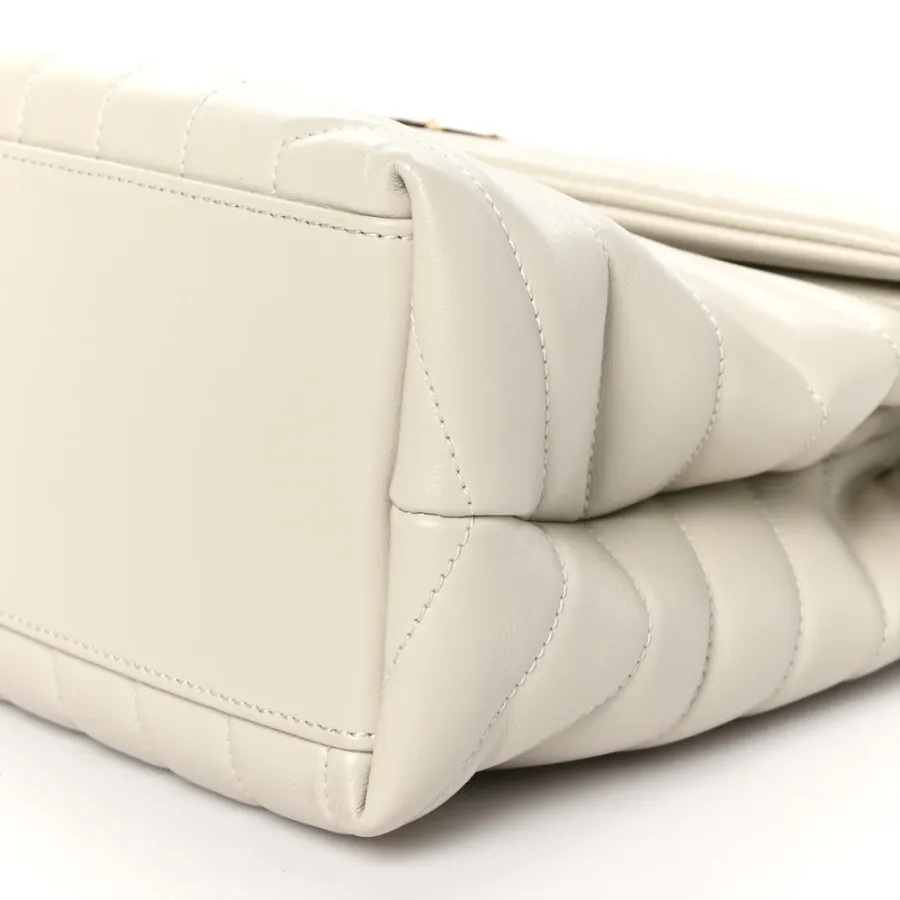 Saint Laurent Medium Loulou Chain Satchel Crema Soft Y-Quilted Monogram Calfskin Leather Silver Hardware