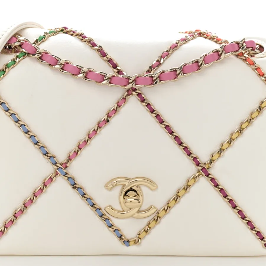 Luxury Entwined Chain Flap Bag | White Multicolor
