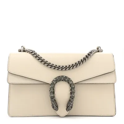 Gucci Small Dionysus Shoulder Bag Mystic White Textured Calfskin Leather & Crystal Aged Silver Hardware