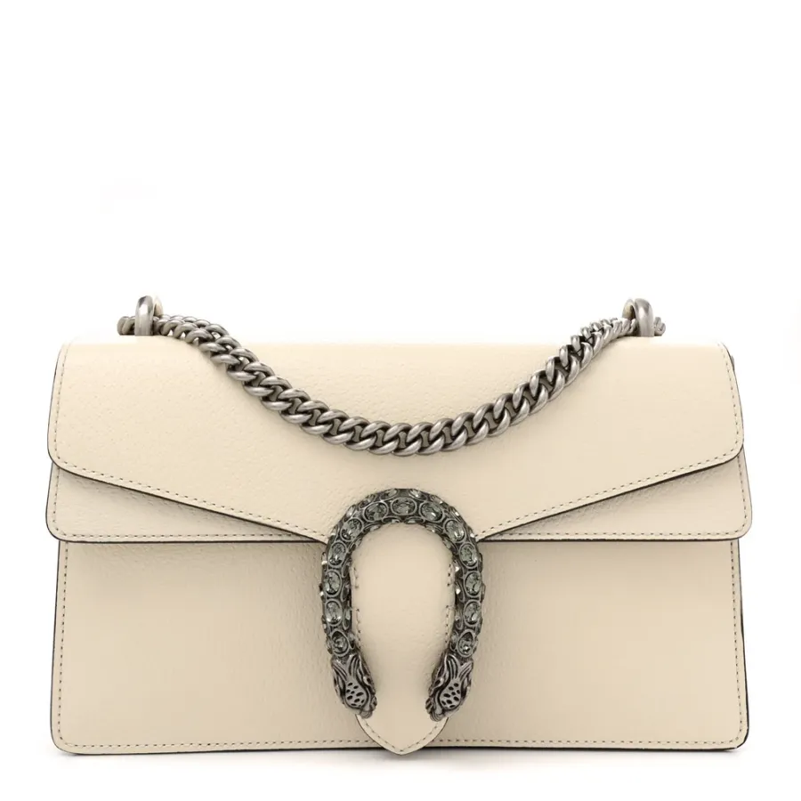 Gucci Small Dionysus Shoulder Bag Mystic White Textured Calfskin Leather & Crystal Aged Silver Hardware