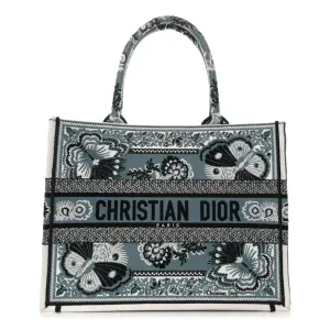 Dior Medium Butterfly Bandana Book Tote Black/White Embroidered Canvas