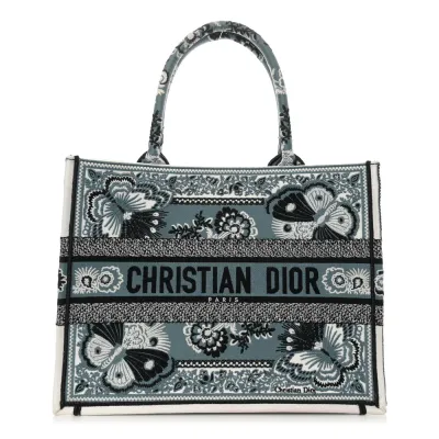 Dior Medium Butterfly Bandana Book Tote Black/White Embroidered Canvas
