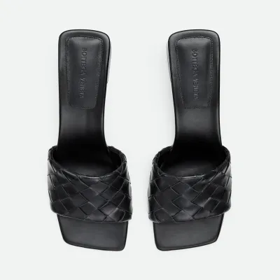 Bottega Veneta Parco Mule In Black Intrecciato Leather Kitten-Heel Mule Sandal (Heel Height 4.5cm)