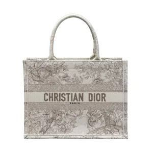 Dior Medium Dior Book Tote In Golden Magpie Embroidered Canvas