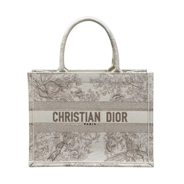 Dior Medium Dior Book Tote In Golden Magpie Embroidered Canvas