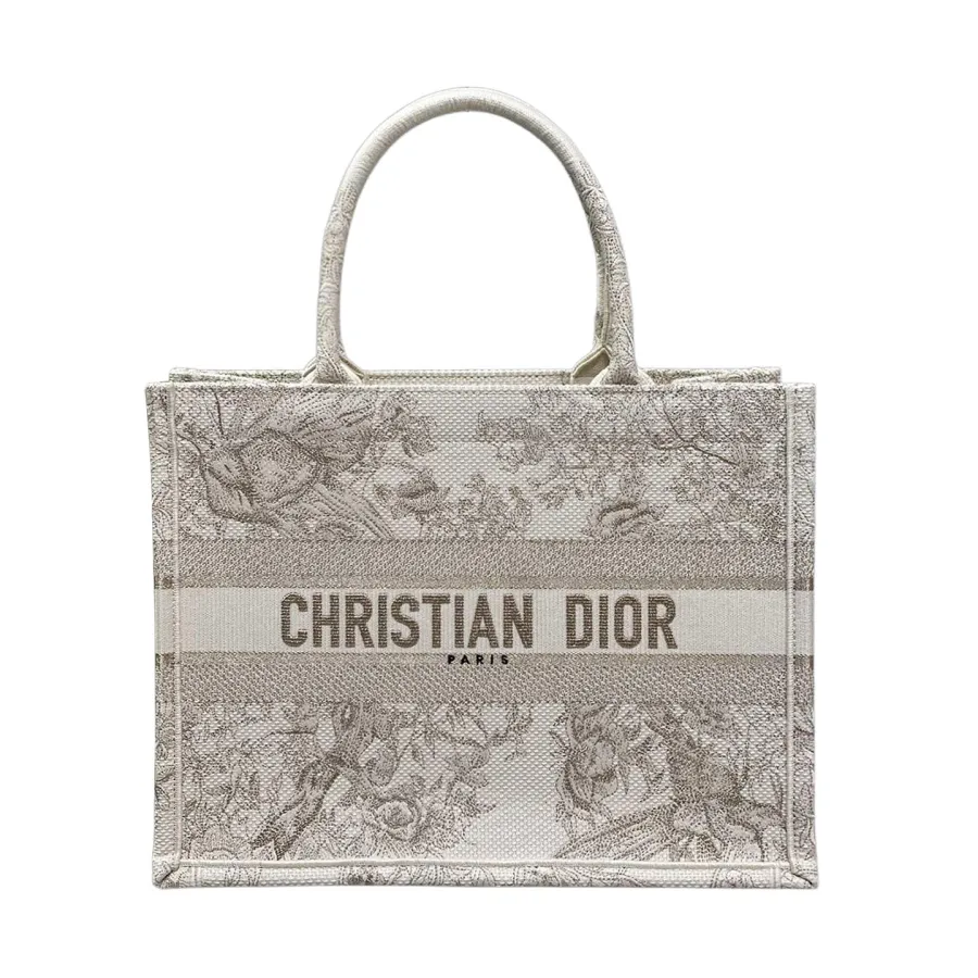 Dior Medium Dior Book Tote In Golden Magpie Embroidered Canvas