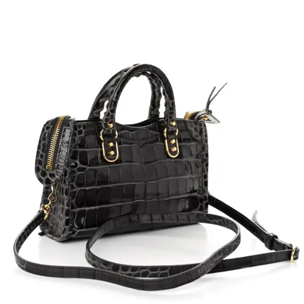 Balenciaga Nano City Bag Dark Grey Crocodile Embossed Calfskin Leather Gold Hardware - Image 3