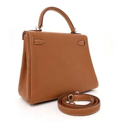 Hermès Kelly Retourne 25 Brown Togo Leather Palladium Hardware