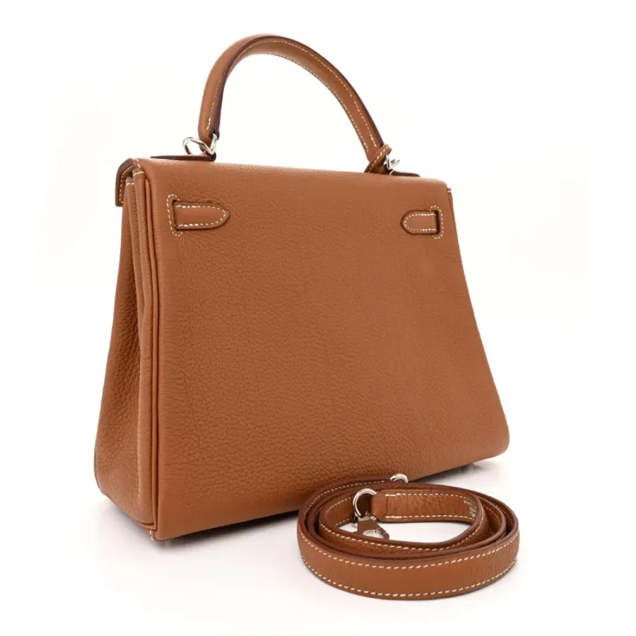 Hermès Kelly Retourne 25 Brown Togo Leather Palladium Hardware