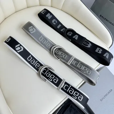 Balenciaga Men's D Ring Adjustable Belt In Balenciaga Black/White/Grey Webbing With Silver Hardware 40mm