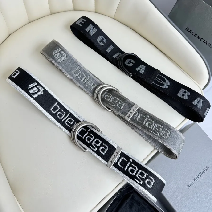 Balenciaga Men's D Ring Adjustable Belt In Balenciaga Black/White/Grey Webbing With Silver Hardware 40mm
