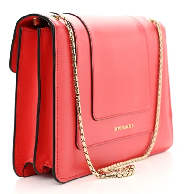 Bvlgari Medium Serpenti Forever Shoulder Bag Red Calfskin Leather Gold Hardware