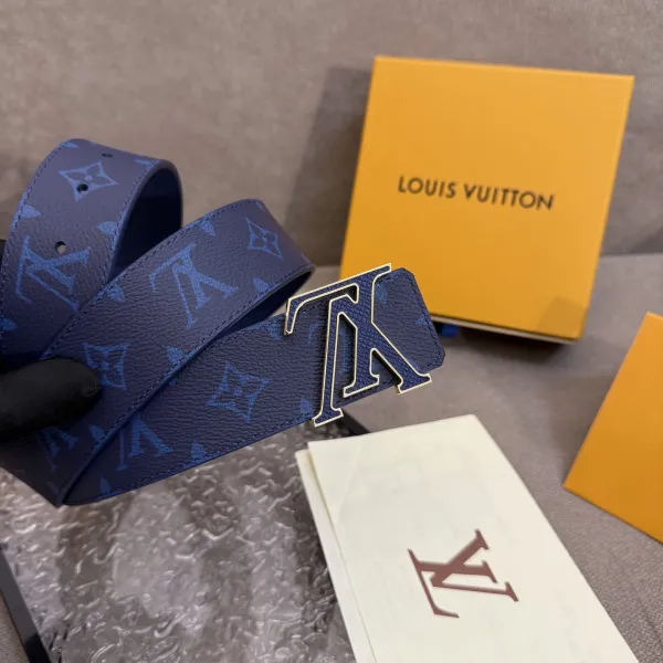 Louis Vuitton Men's LV Buckle Belt In Blue Monogram Canvas With Black/Gold/Silver Hardware 40mm - Image 10