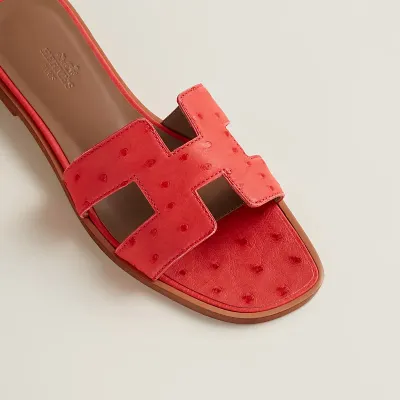 HERMES Oran Ostrich skin Slippers