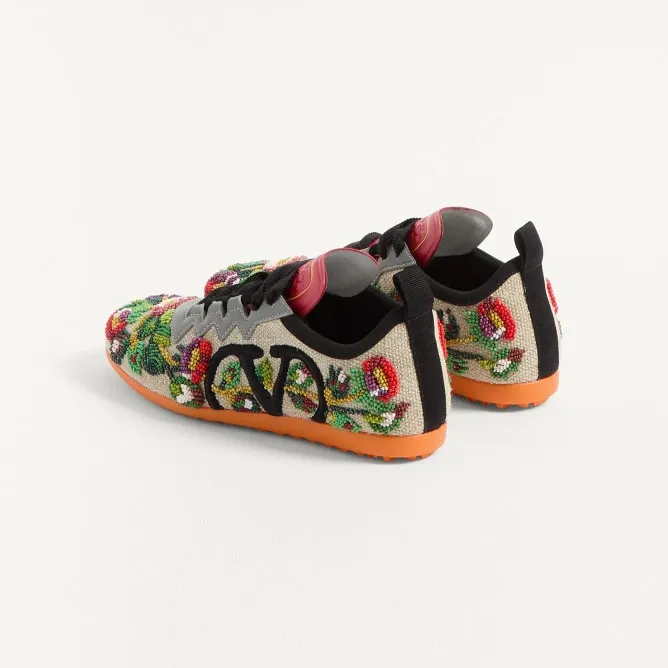 VALENTINO CHROMATHON Women's floral embroidered canvas sneakers