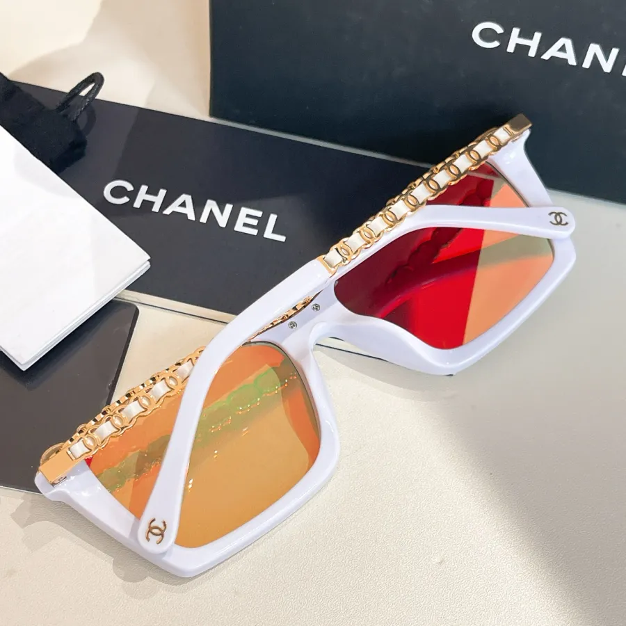 CHANEL square frame glasses white orange color SIZE 54口17-145