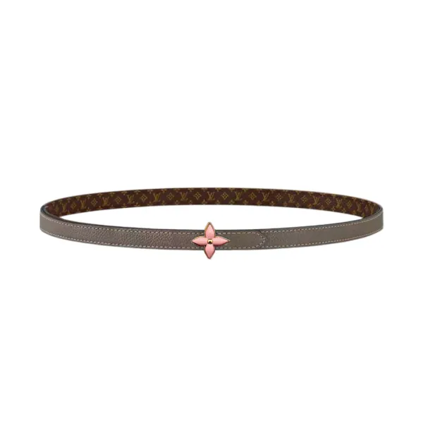 Louis Vuitton Women's Mini Flowergram Reversible Belt In Grey Calfskin And Monogram Canvas With Gold/Silver/Pink/Black Hardware 15mm - Image 8