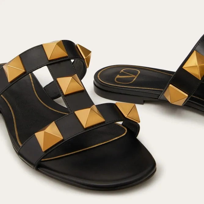 VALENTINO Black Cowhide slip-on sandals