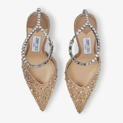 JIMMY CHOO Crystal gold satin heels pointy stiletto heels