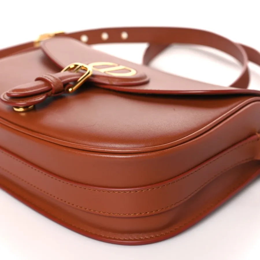 Dior Medium Bobby Flap Bag Dark Tan Box Calfskin Leather Gold Hardware