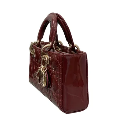 Dior Small Lady D-Joy Bag In Cherry Red Patent Calfskin/White Lambskin/Black Ultramatte Cannage Calfskin With Gold/Black Hardware