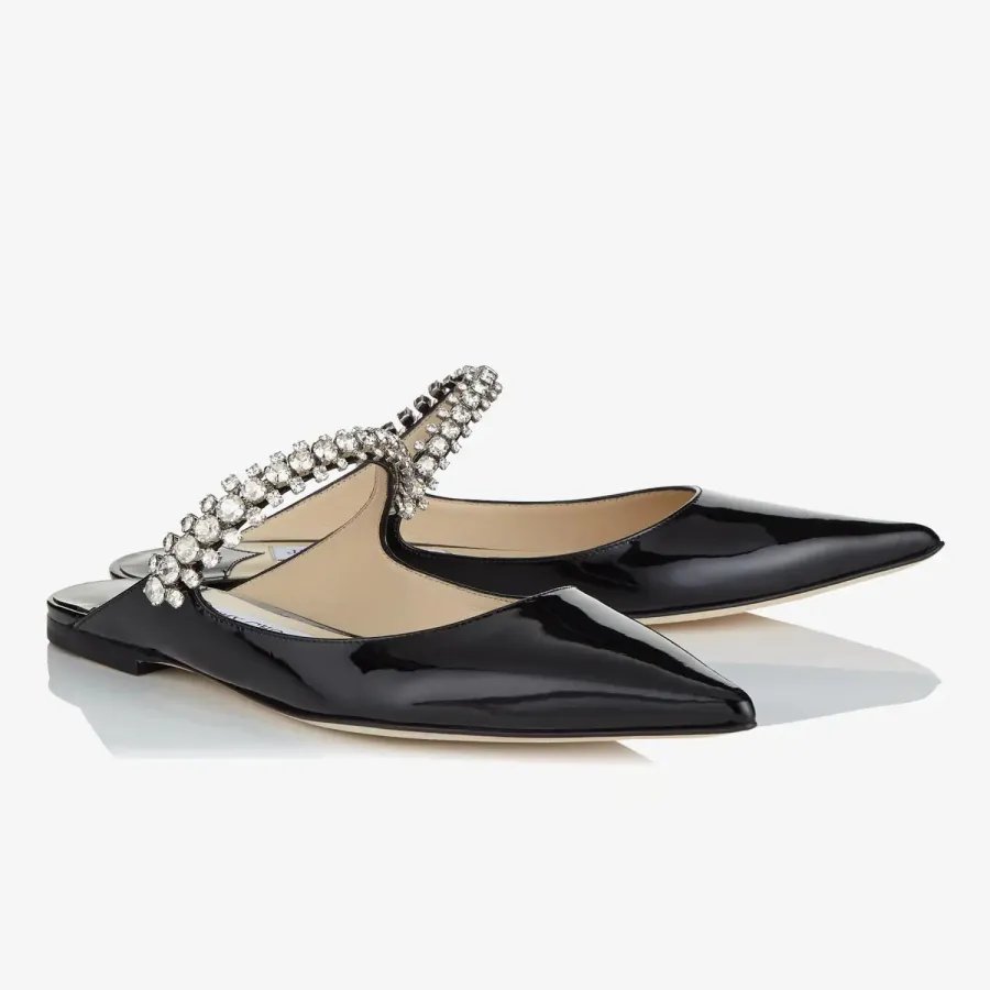 JIMMY CHOO Crystal arch lace black patent leather Muller shoes slippers